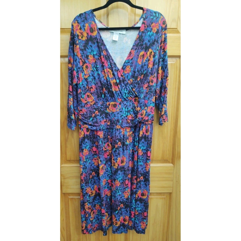 Chelsea Studio Size Large Midi Dress 3/4 Sleeves Twist Front Detail
